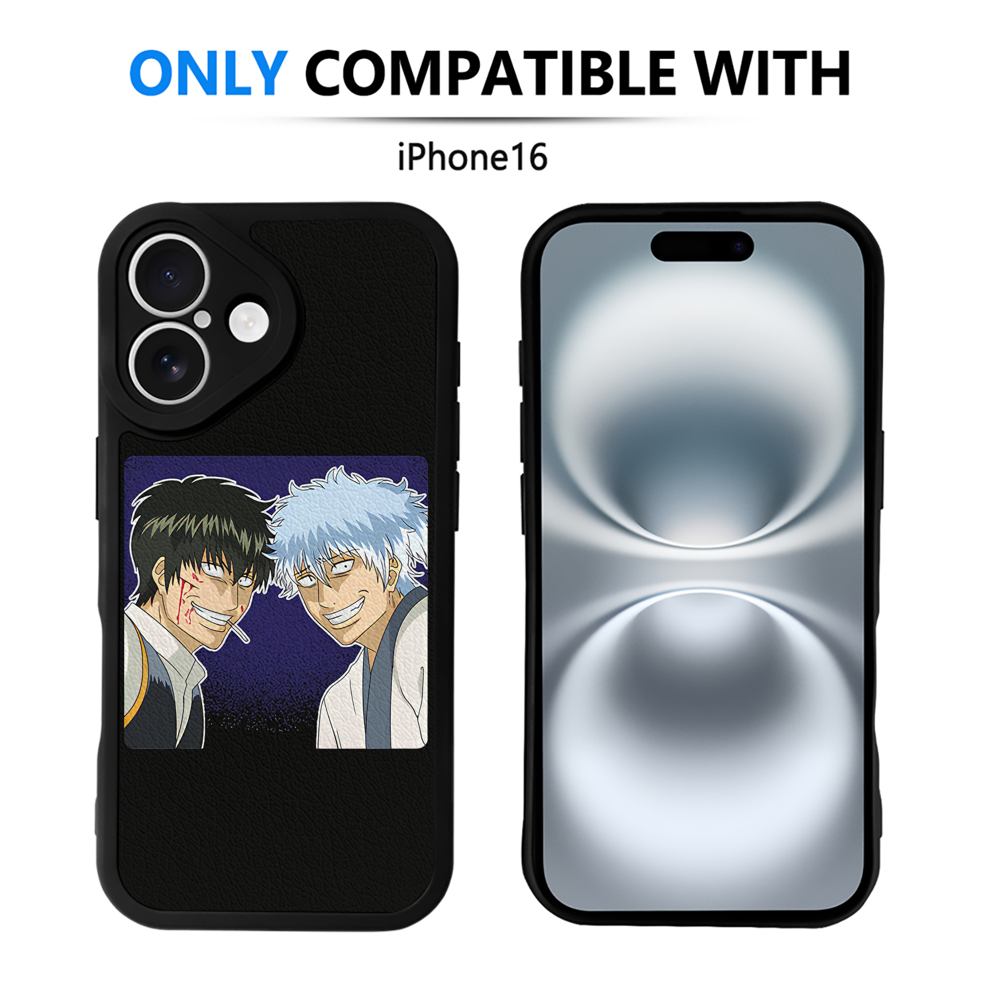 （画像用） ぎんたま 坂田銀時（さかたぎんとき） 神楽 志村新八（しむら しんぱち） GINTAMA Sakata Gintoki Kagura Shimura Shinpachi 【iPhone 16シリーズ対応】シリコンスマホケース（レザー調） 材質：シリコン